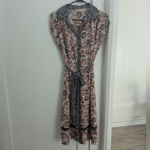 Paisley Dress with Navy Blue Accents